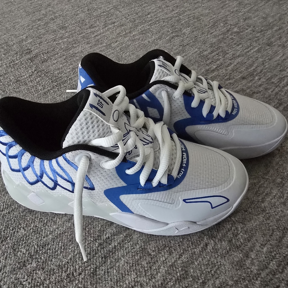 White and Blue Athletic Shoes